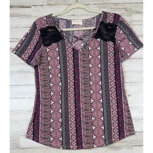 Bobbie Brooks Pink Black Lace Inserts Shirt Ladies Size M Strappy
